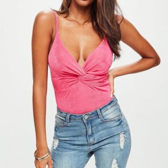 Pink twist front slinky bodysuit - Picture 1 of 1